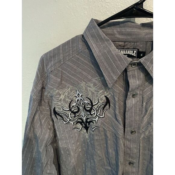 Panhandle Slim Mens XL Embroidered Pearl Snap Long Sleeve Shirt Gray - Picture 3 of 11
